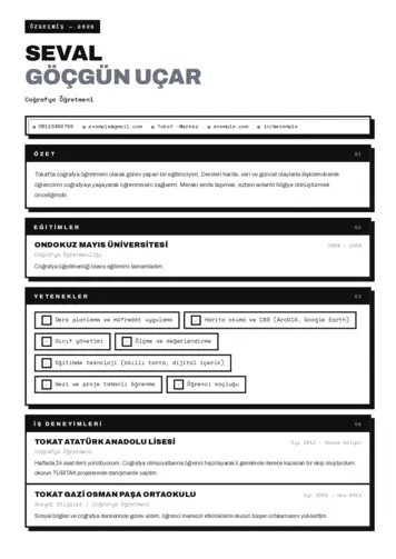Coğrafya Öğretmeni CV Örnekleri cv indir